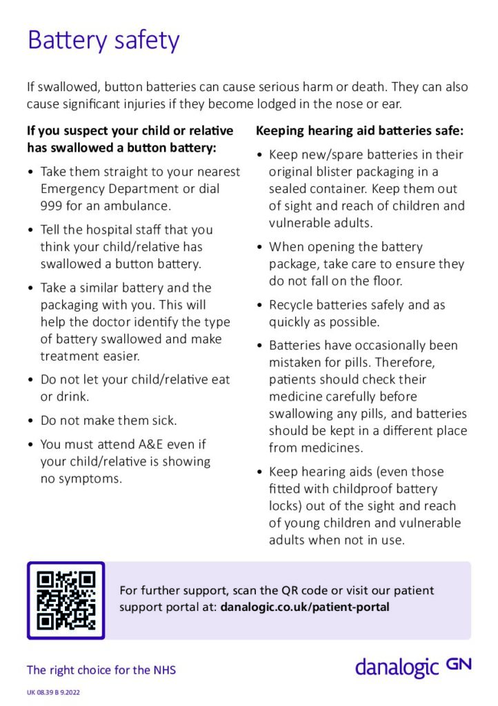 Hearing aid battery safety information