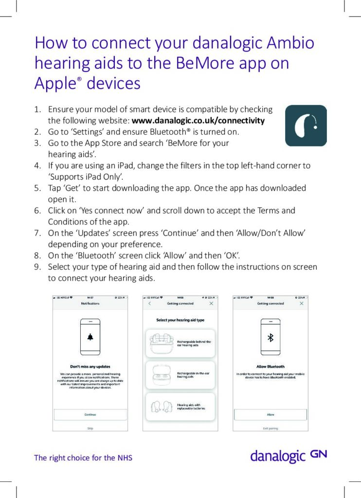 How to connect your Ambio hearing aids to the Be More app on Apple devices