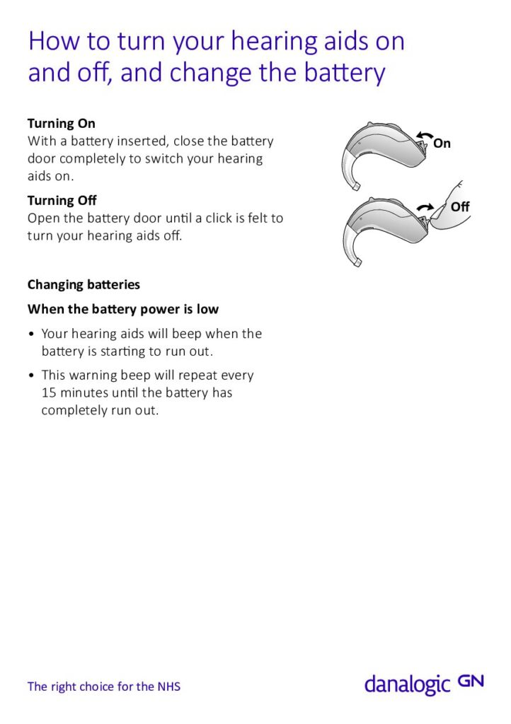 How to turn your hearing aid on and off and change the batteries